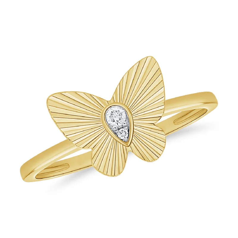 women's engagement rings with custom engraving -Radiant Butterfly Ring with Diamonds in 14K Gold