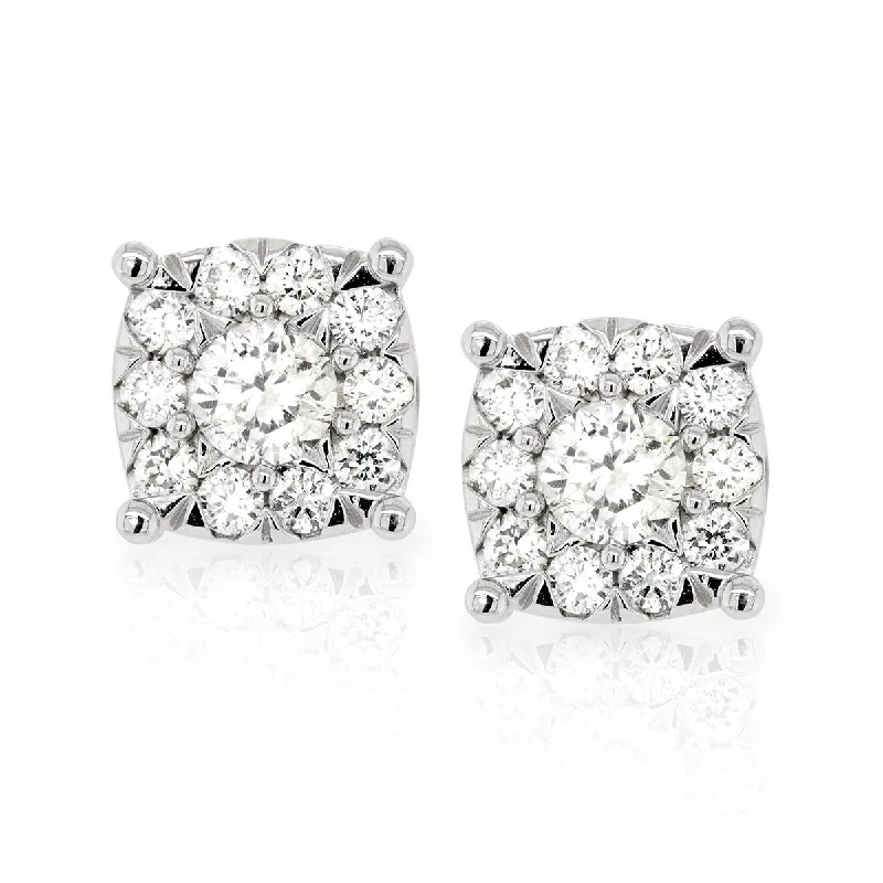 women's earrings with sapphire -WHITE GOLD STUD CLUSTER DIAMOND EARRINGS, 1.50 CT TW