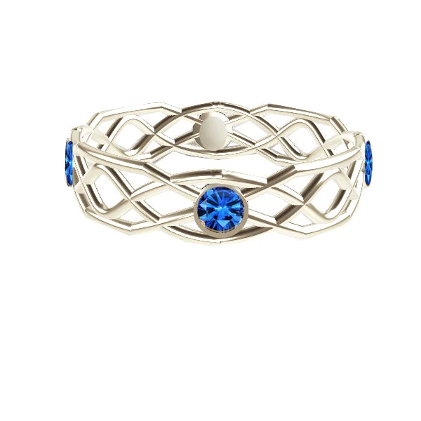 women's rings with colored gemstones -FLOW PIPED OPEN SAPPHIRE RING IN 9CT WHITE GOLD