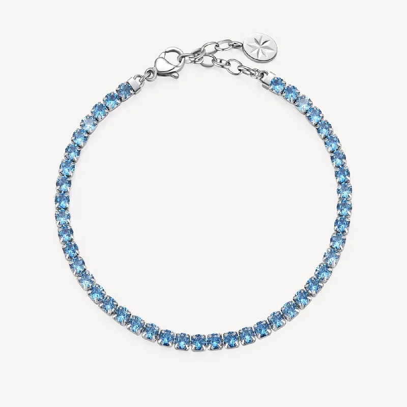 women's bracelets with bangle design -Stainless Steel Spinel Blue Crystal Line Bracelet