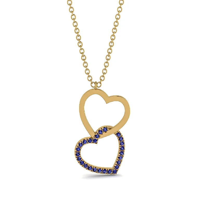 women's necklaces with chain design -Interlocked Hearts Sapphire Necklace - Wendy No. 13