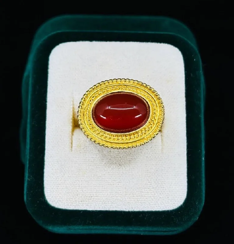 women's rings with birthstone -Etruscan Revival Carnelian Ring in 21ct Gold