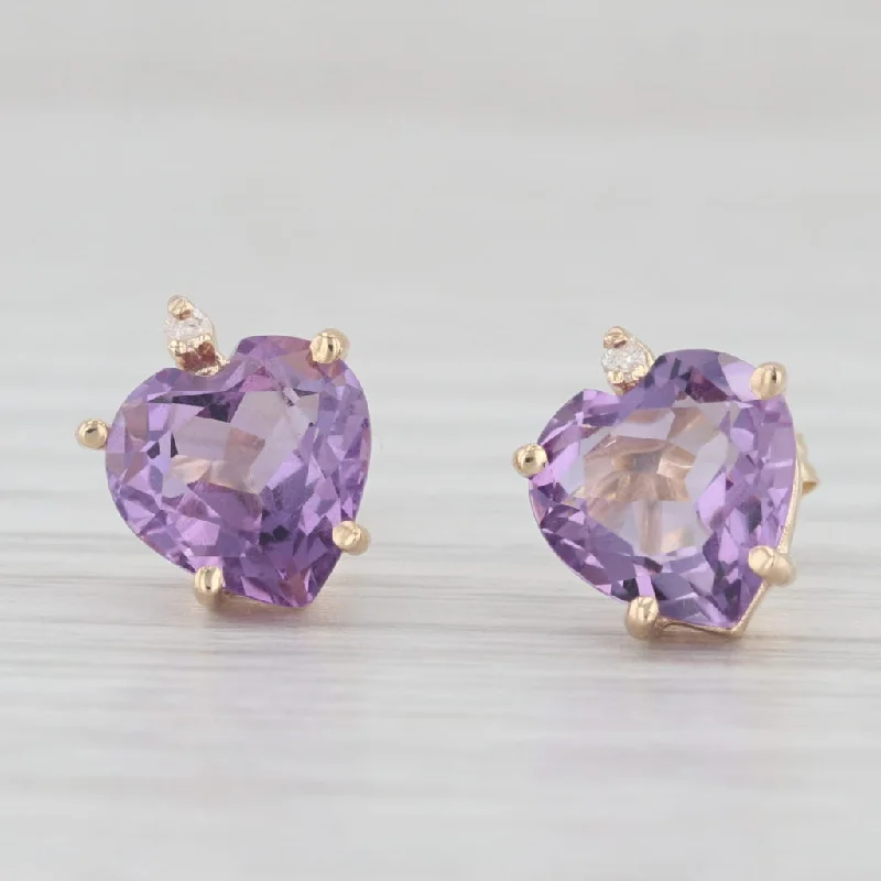 women's earrings with hoop and stud combo -3.20ctw Amethyst Heart Stud Earrings 14k Yellow Gold Diamond Accents