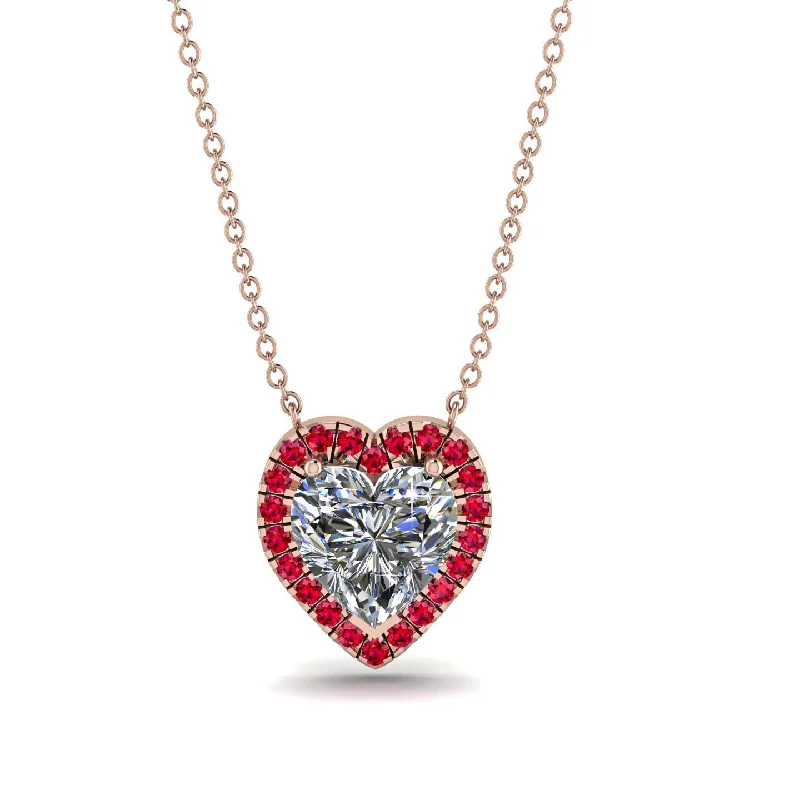 women's necklaces with double pendant -4.7Ct Diamond Halo Heart Necklace - Jaylene No. 47