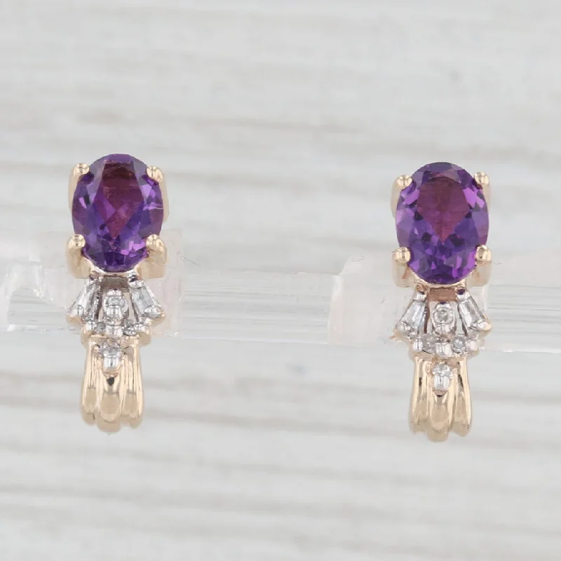 women's earrings with emerald drop -1.45ctw Amethyst Diamond J-Hook Earrings 10k Yellow Gold