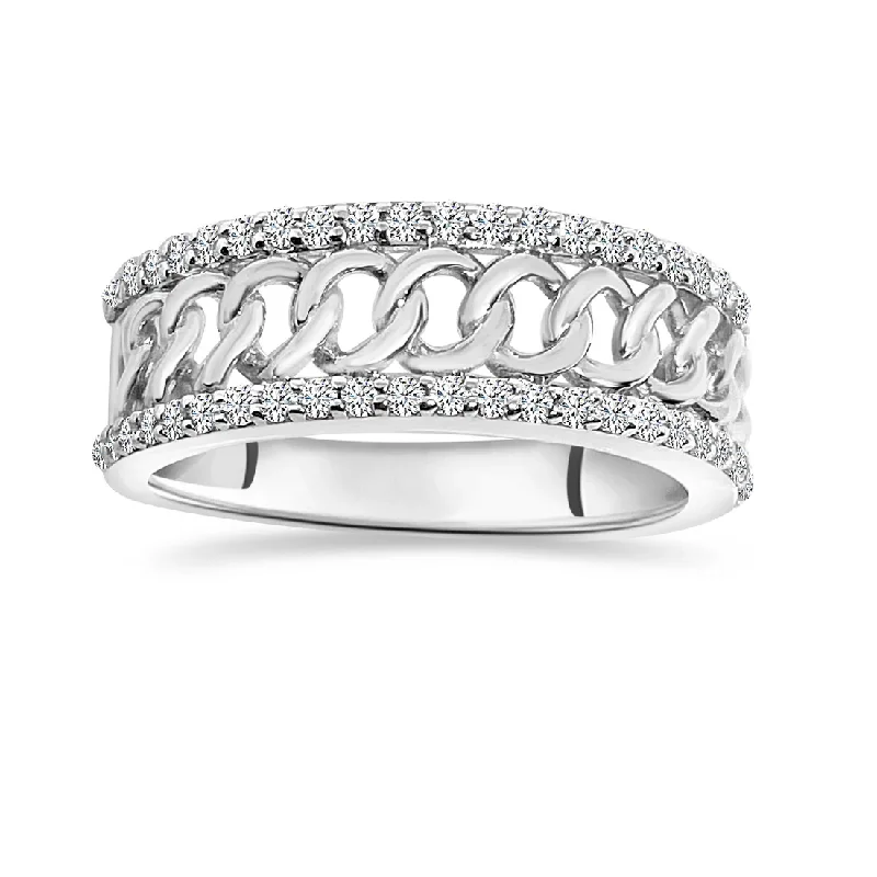 women's engagement rings with heart-shaped accents -Diamond Cuban Link Ring (14K)