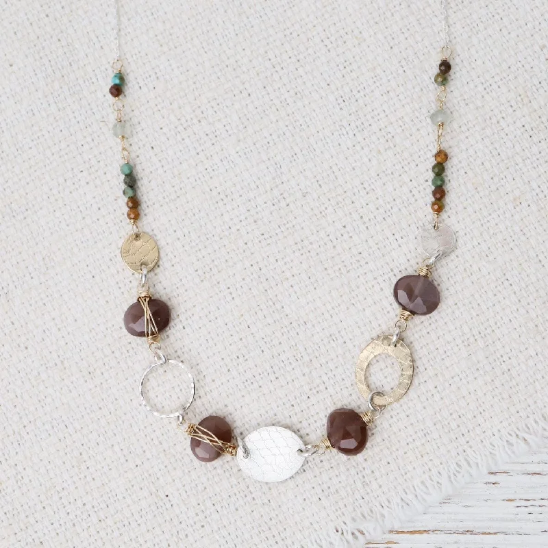 women's necklaces with bar pendant -Chocolate Moonstone & African Turquoise Link Necklace