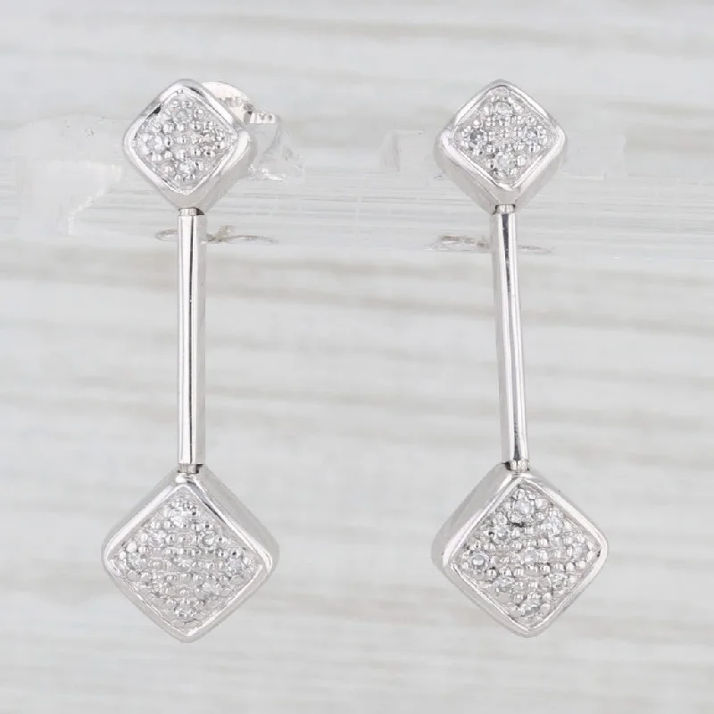 women's earrings with polished finish -0.10ctw Pave Diamond Drop Earrings 14k White Gold