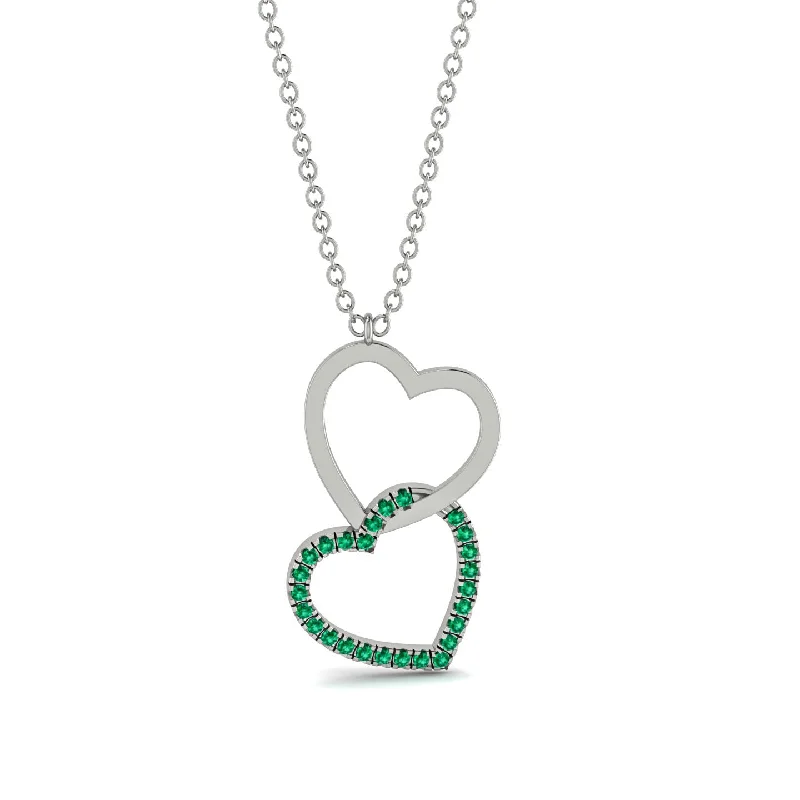 women's necklaces with emerald -Interlocked Hearts Emerald Necklace - Wendy No. 6