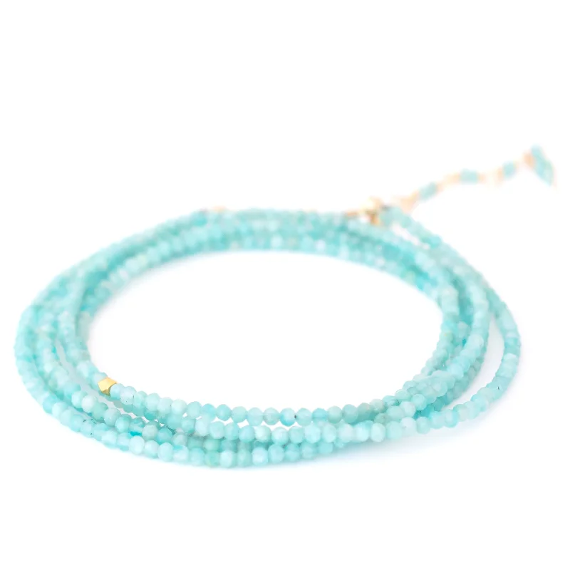 women's necklaces with custom engraving -Anne Sportun Amazonite Green Blue Beaded Wrap Bracelet & Necklace 34" B098G-AMAZ