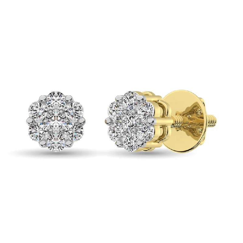 women's earrings with halo design -Diamond 1/4 Ct.Tw. Cluster Earrings in 14K Yellow Gold