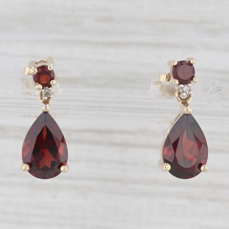 women's earrings with dangling charms -3.30ctw Garnet Diamond Teardrop Earrings 10k Yellow Gold Small Stud Drops