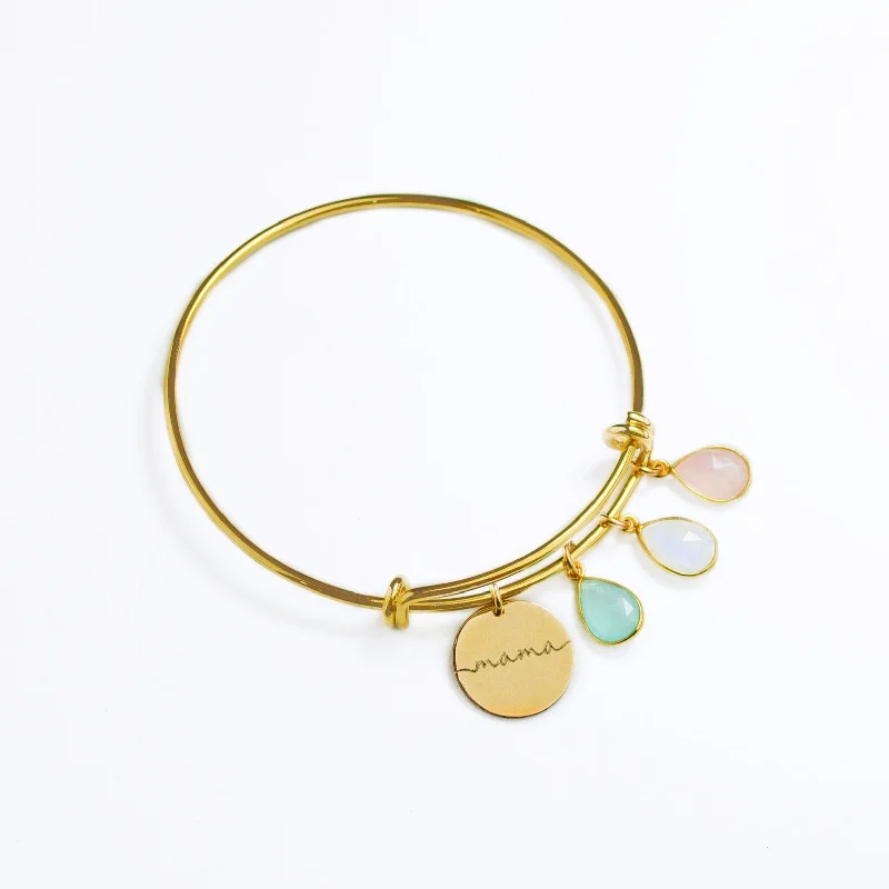 women's bracelets with classic bangle -Personalized Mothers Bracelet with Birthstone Charms and Mama Disc Charm