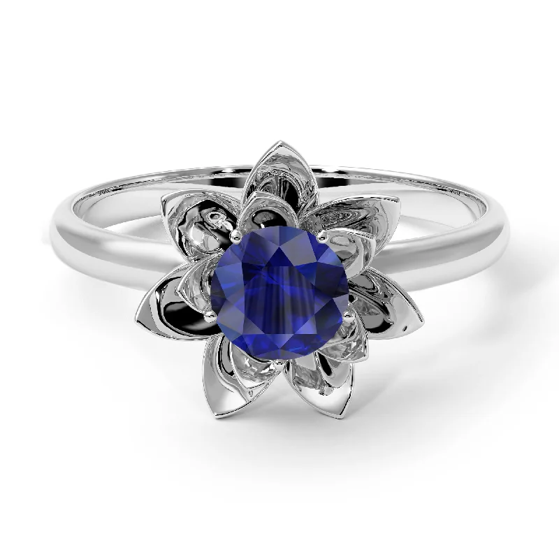 women's engagement rings with split band -Lotus Flower Solitaire Sapphire Ring - Lotus no. 15