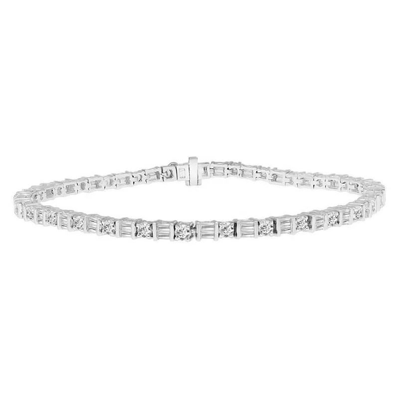 women's bracelets with delicate charms -LADIES BRACELET 3.00CT ROUND/BAGUETTE DIAMOND 14K YELLOW GOLD (SI QUALITY)