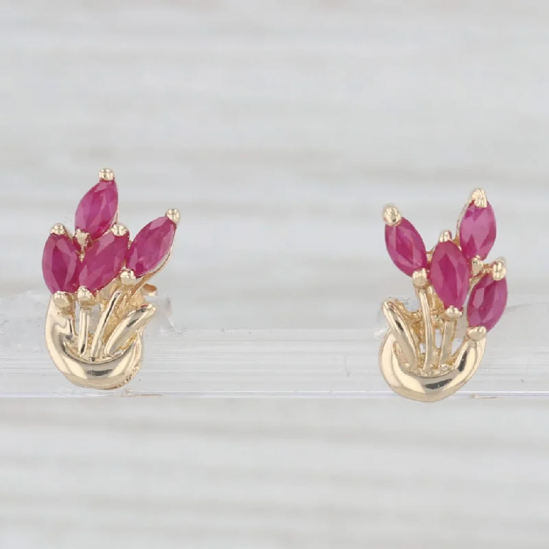 women's earrings with butterfly design -0.80ctw Ruby Stud Earrings 14k Yellow Gold