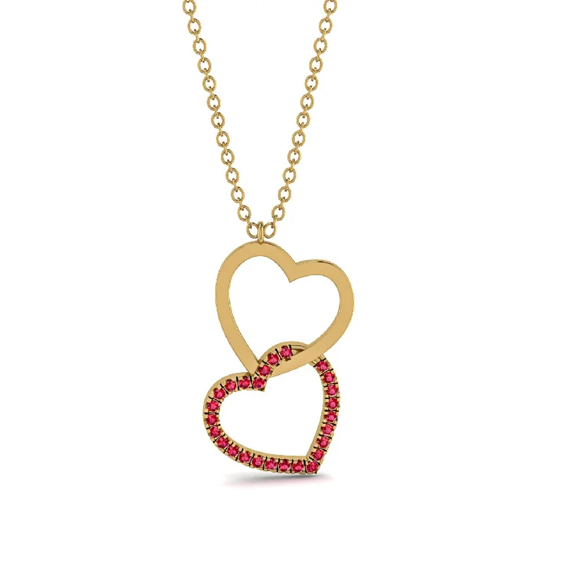 women's necklaces with trendy pendant -Interlocked Hearts Ruby Necklace - Wendy No. 10