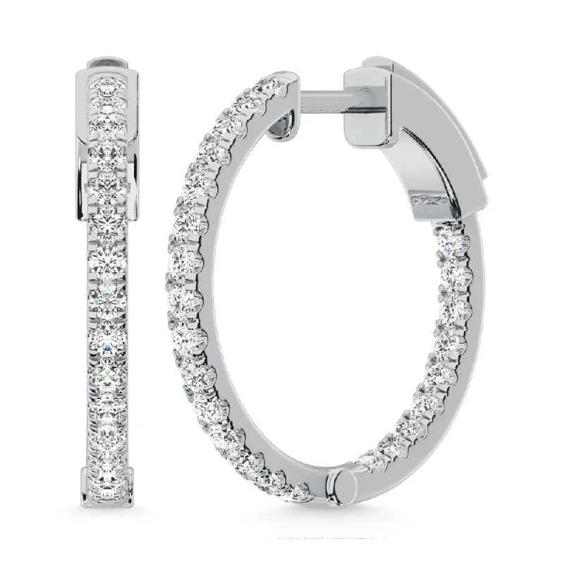 women's earrings with drop gemstone -925 Silver Lab Grown Diamond 1 Ct.Tw. Hoop Earrings