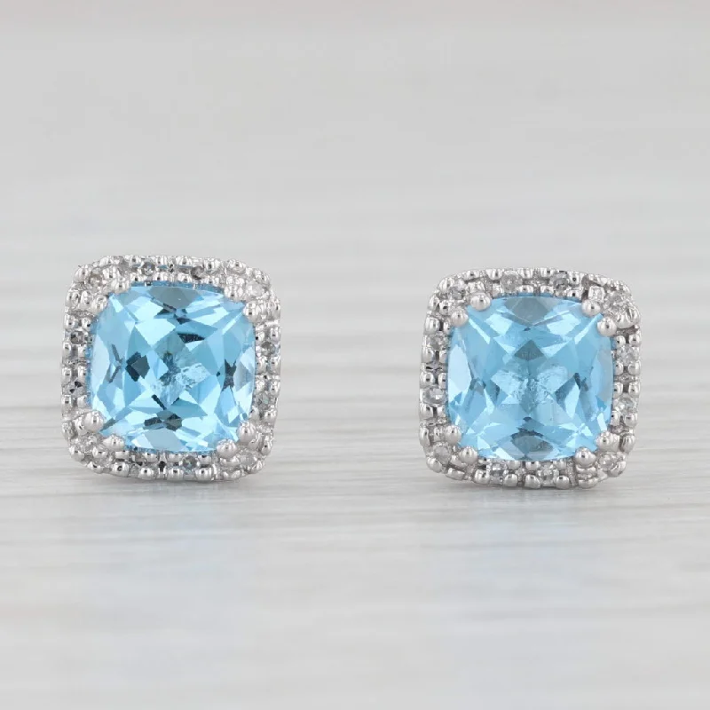 women's earrings with gold-plated finish -2.34ctw Blue Topaz Diamond Halo Stud Earrings 14k White Gold