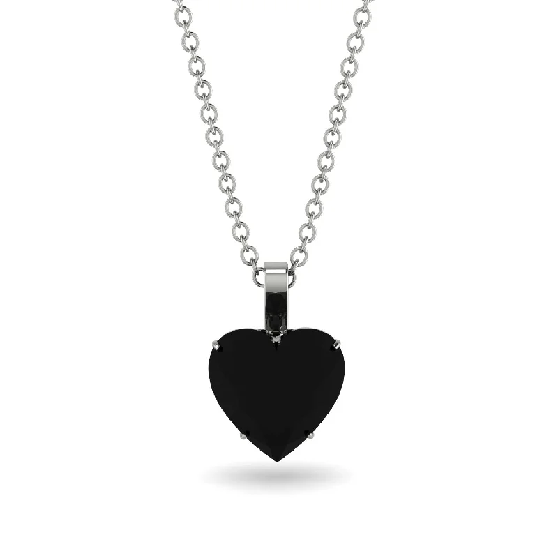 women's necklaces with round pendant -Heart Black Diamond Necklace - Noelle No. 39