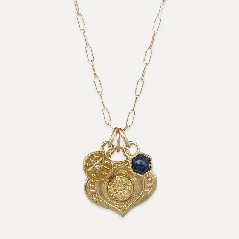 women's necklaces with long chain -Blue Sapphire Hatha Charm Necklace