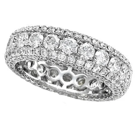 women's engagement rings with diamond-encrusted band -Five Row Diamond Eternity Anniversary Band Ring Prong Set 18K White Gold 3.40 carats