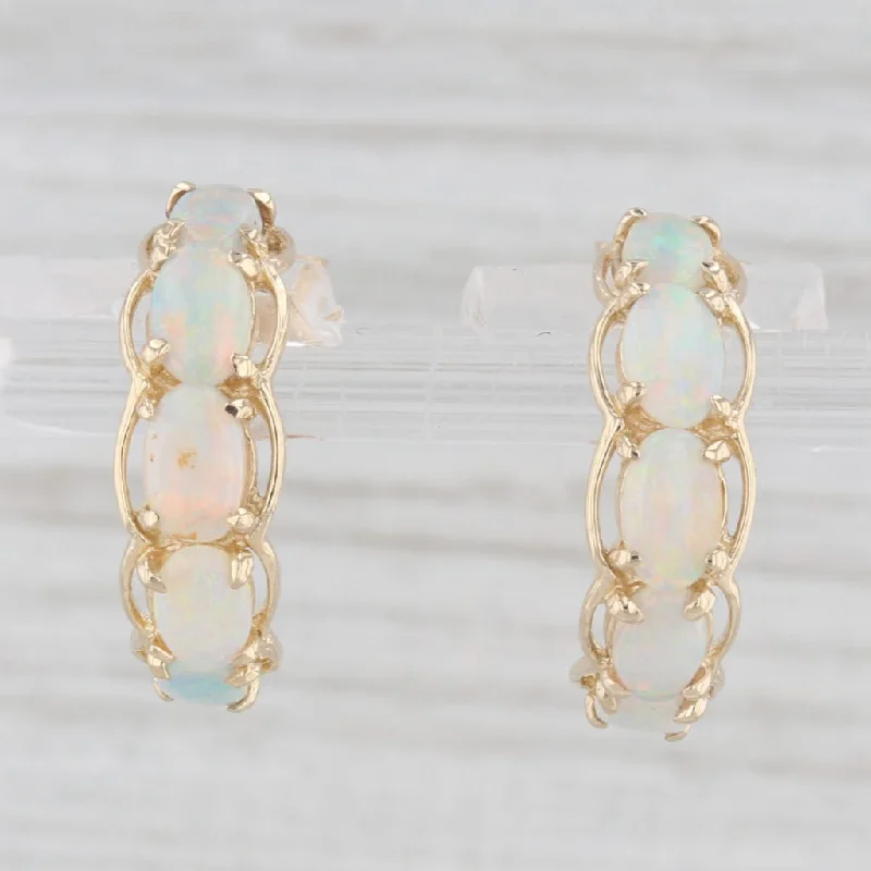 women's earrings with geometric design -Opal Half Hoop Earrings 14k Yellow Gold Pierced Drops