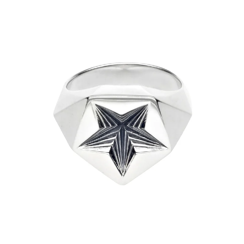 women's rings with minimalist design -Arc Star Signet Ring - Silver