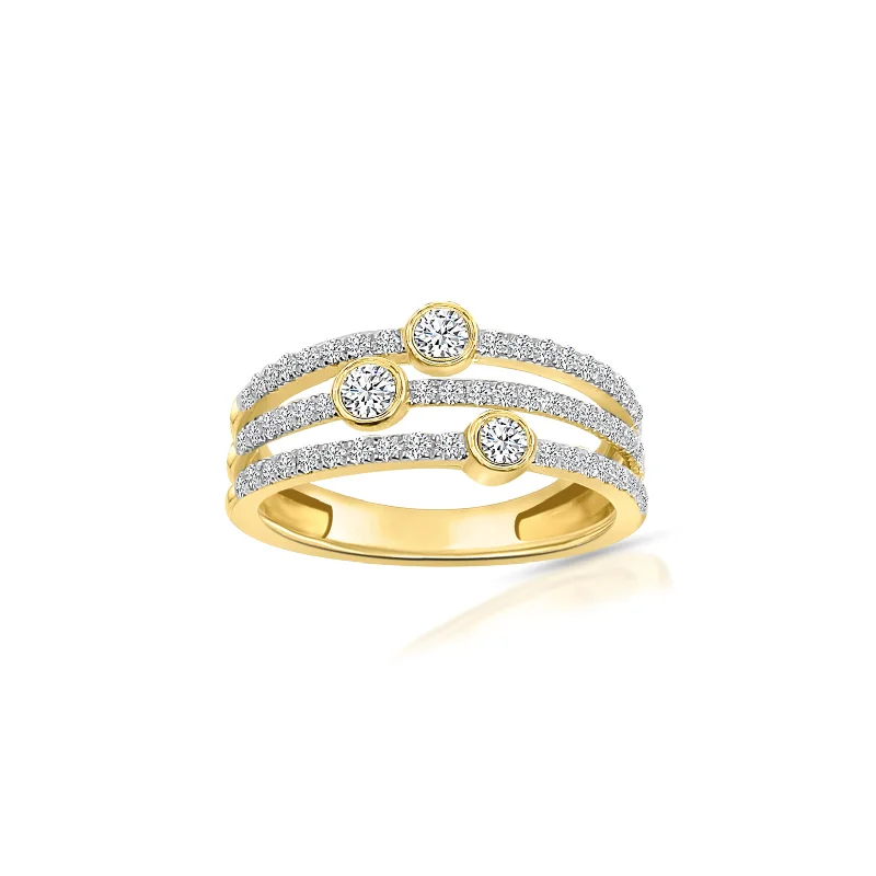 women's engagement rings with simple band -Orbit Three-Rows Diamond （14K）