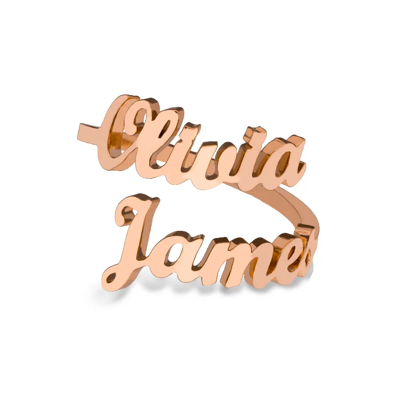 women's rings with colorful stones -Two names ring rose gold