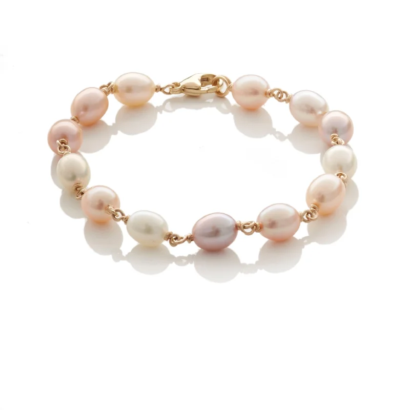 women's bracelets with engraved details -Pastel Pearl & Gold Bracelet