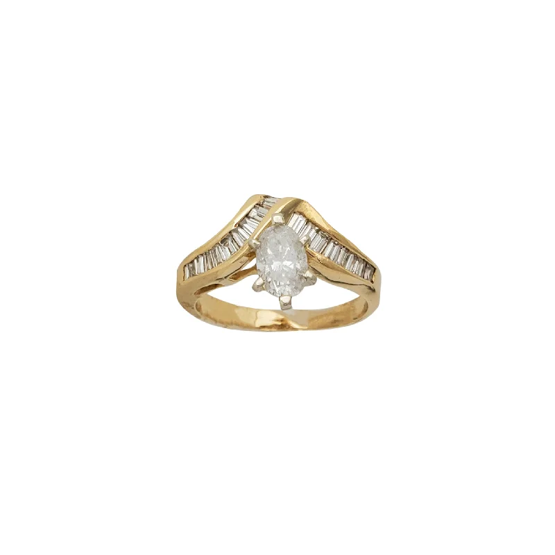 women's engagement rings with thin band -Diamond Marquise & Baguette Ring (14K)