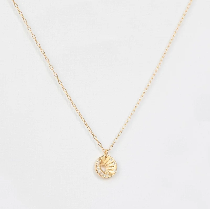 women's necklaces with layered look -Little Sun & Moon Medal Necklace