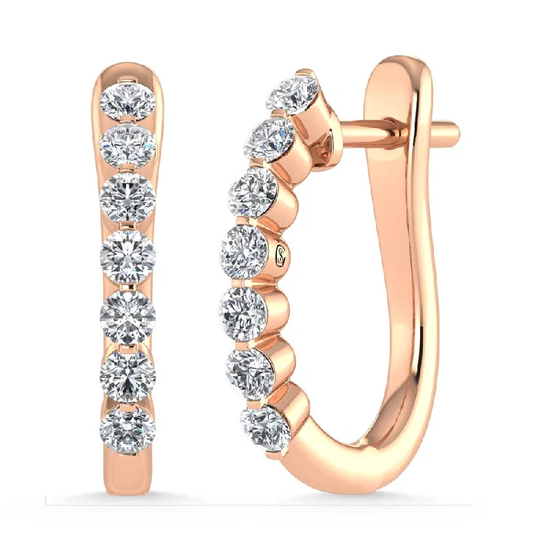 women's earrings with clear crystals -14K Rose Gold Lab Grown Diamond 1 Ct.Tw. Hoop Earrings