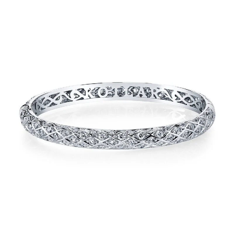 women's bracelets with star design -Artisan Pave Diamond Criss Cross Bangle Bracelet in 18K White Gold