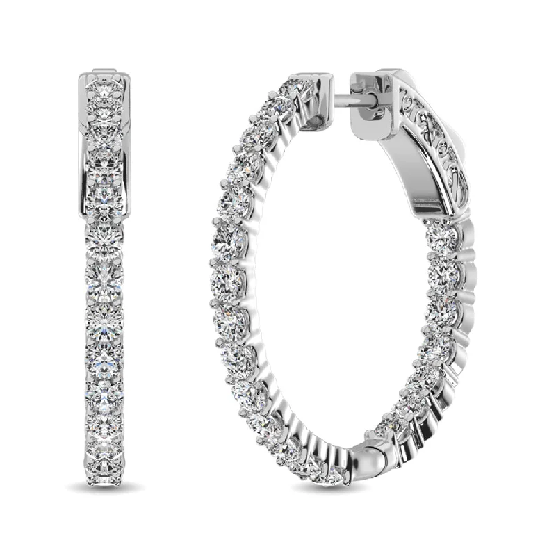 women's earrings with drop gemstone -10K White Gold Diamond 1/2 Ct.Tw. In and Out Hoop Earrings