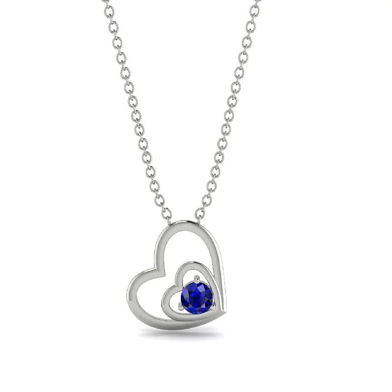 women's necklaces with diamond accents -Two Hearts Sapphire Necklace - Dana No. 15