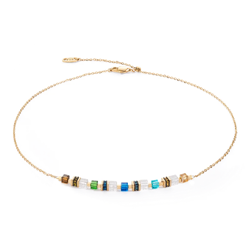 women's necklaces with long chain -Gold Multicolor Mini Cubes Necklace