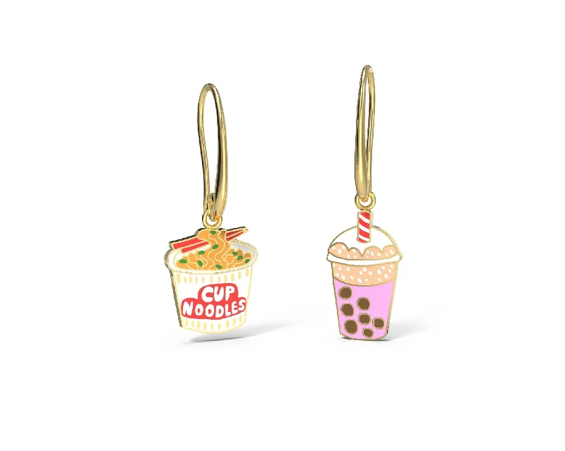 women's earrings with statement design -Ramen and Boba Drop Earrings