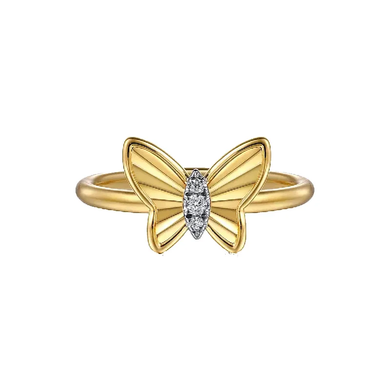 women's engagement rings with vintage metal -Gabriel 14K Yellow Gold Diamond Diamond Cut Butterfly Ring