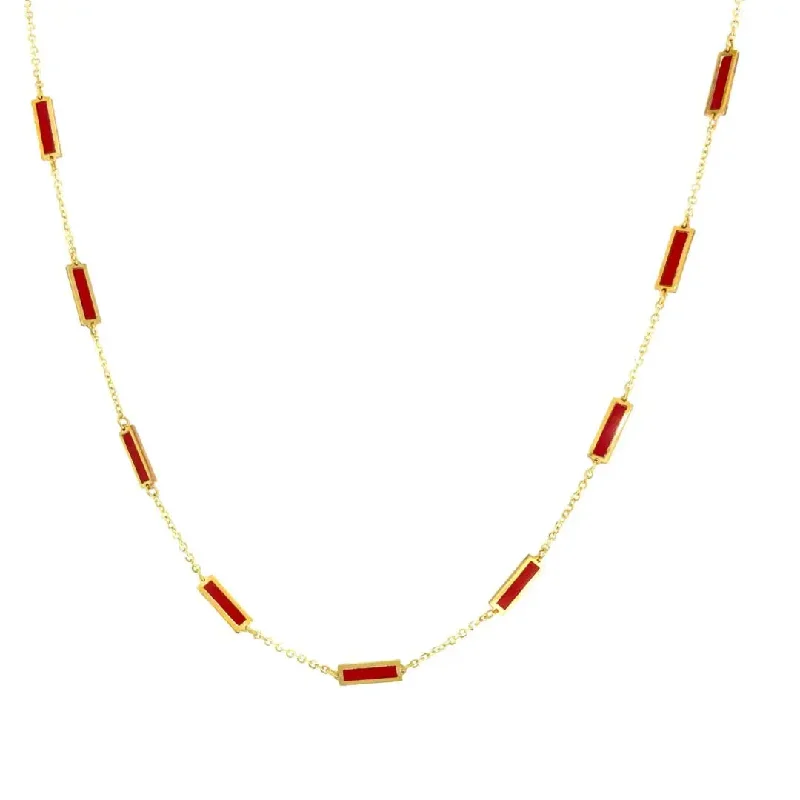 women's necklaces with statement design -Yellow Gold Coral Enamel Necklace