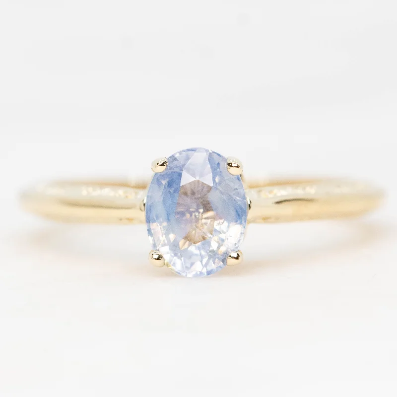 women's rings with hammered metal -Vivienne Ring with a 1.25 Carat Light Blue Oval Ceylon Sapphire in 14k Yellow Gold - Ready to Size and Ship