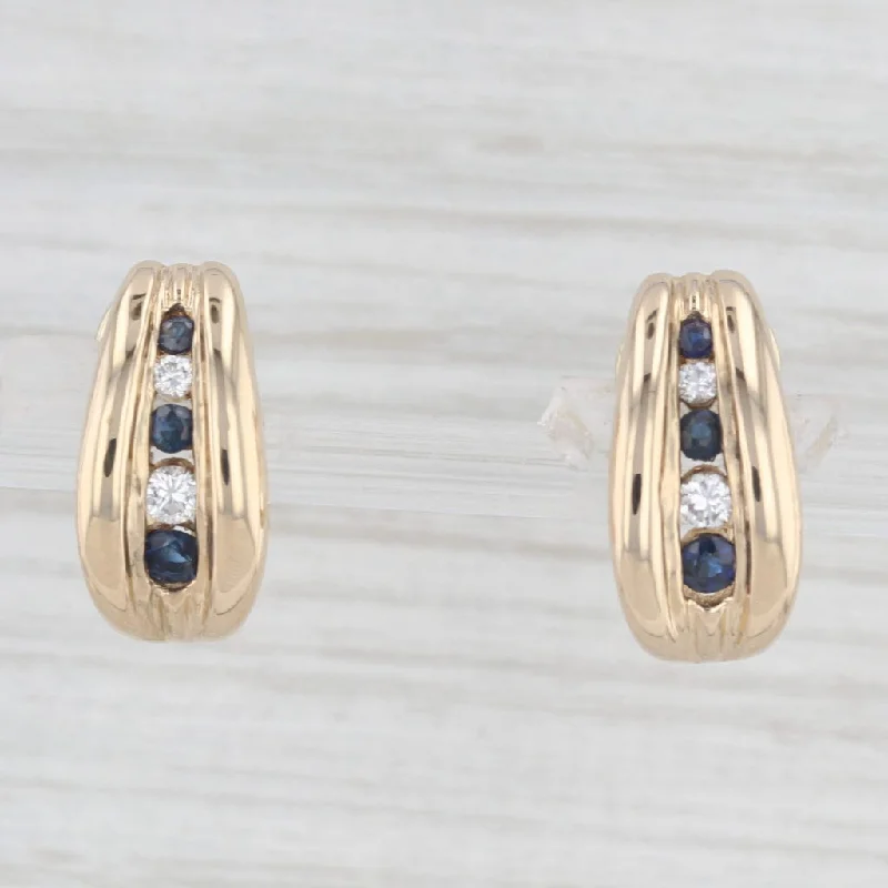 women's earrings silver -0.46ctw Blue Sapphire Diamond J-Hook Earrings 14k Gold Drops Omega Backs