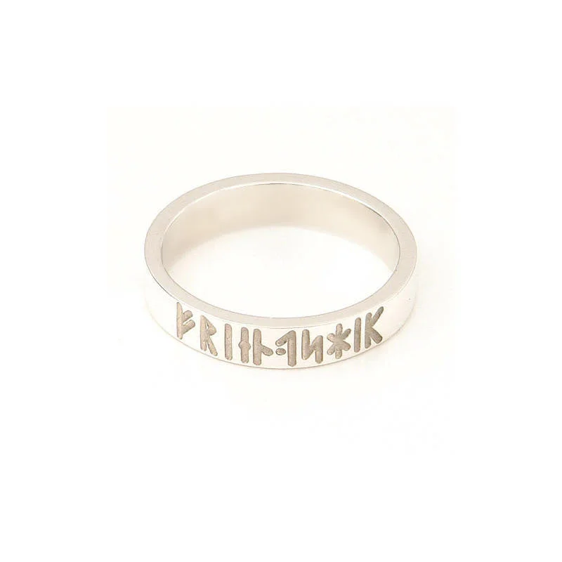 women's rings with thick band -Narrow Flat Band Runic Friendship Ring