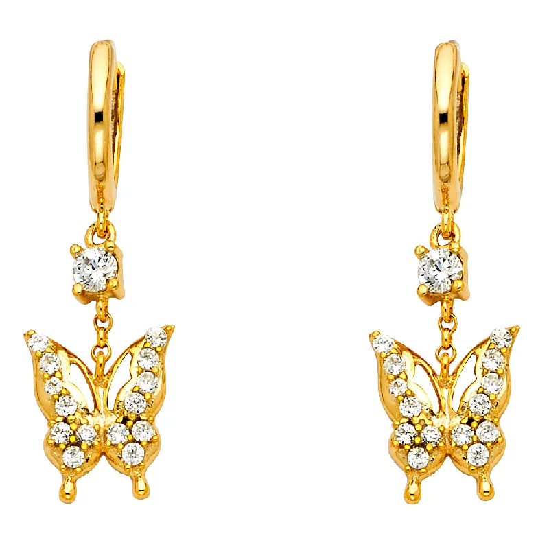 women's earrings with oval shape -14K Butterfly CZ Earrings