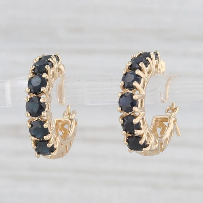 women's earrings with round stones -1.60ctw Blue Sapphire Small Hoop Earrings 14k Yellow Gold Snap Top Round Hoops