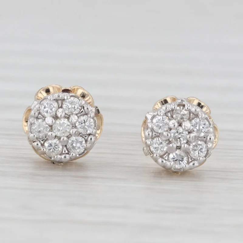 women's earrings with spiral design -0.24ctw Diamond Cluster Stud Earrings 14k Gold Buttercup Flower