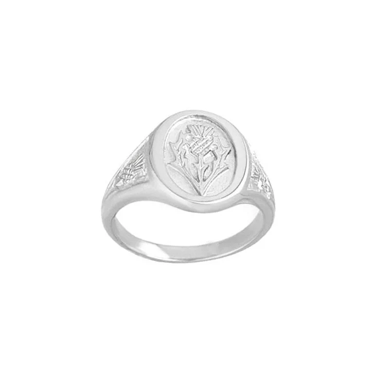 women's rings with vintage gemstones -Scottish Thistle Signet Ring in Sterling Silver