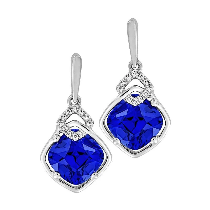 women's earrings with contemporary design -CHATHAM LAB GROWN SAPPHIRE AND DIAMOND EARRINGS