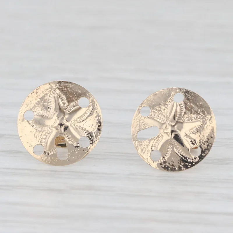 women's earrings with silver accents -Sand Dollar Stud Earrings 14k Yellow Gold Nautical Jewelry